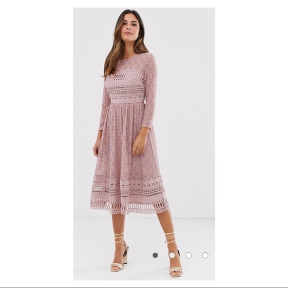 ASOS Dresses & Skirts - ASOS Premium Lace Midi Skater Dress - Mauve
